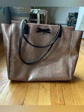 Glitter Kate Spade Tote Bag with Black Trim - Rose Gold